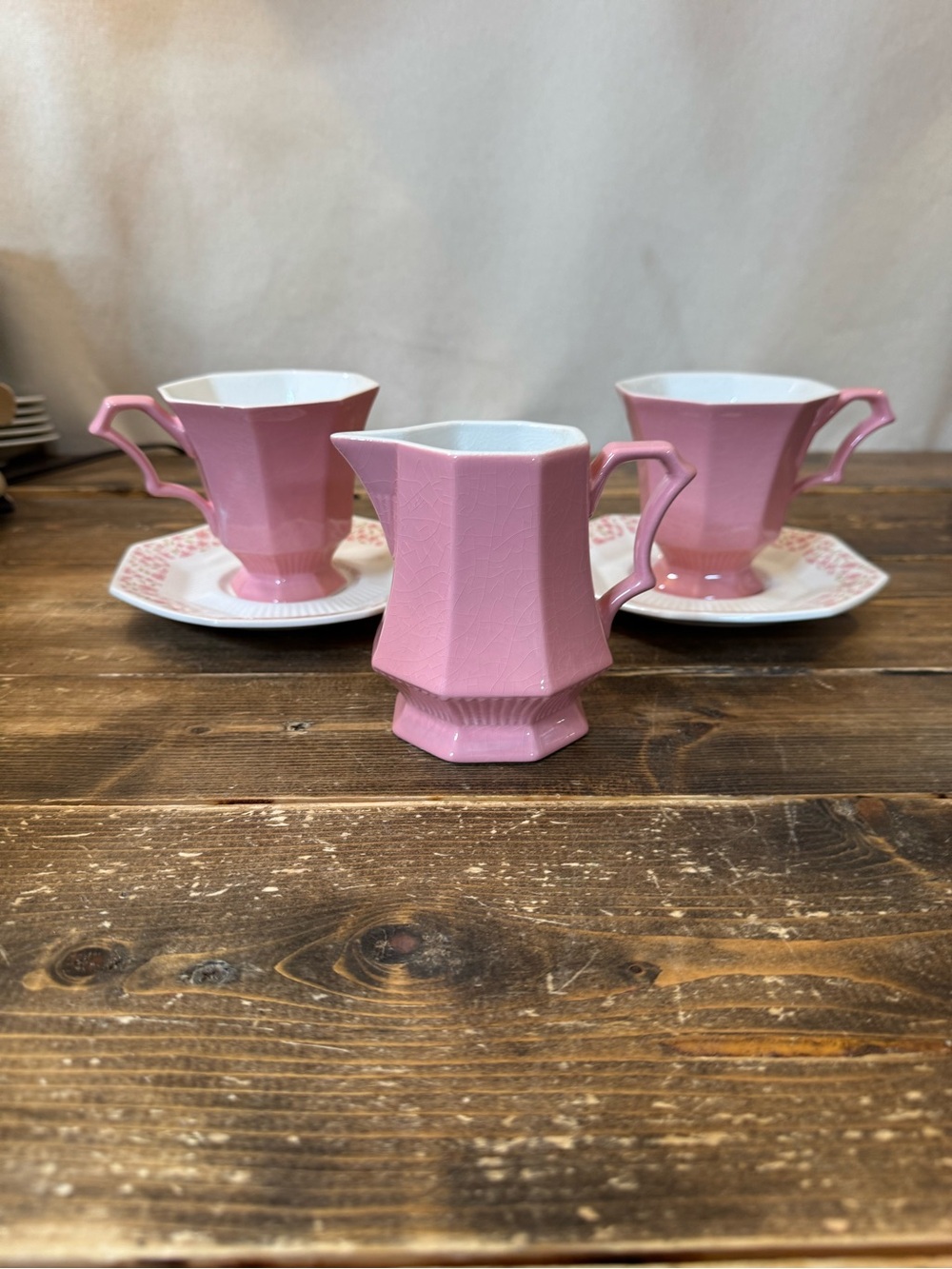 Independence Ironstone Interpace Creamer and  2 Teacup Sets